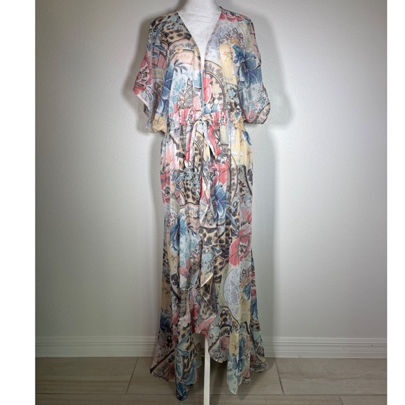VENUS Other - Sheer Floral Leopard Sequin Maxi Swim Cover Up Kimono Lightweight XL New Venus